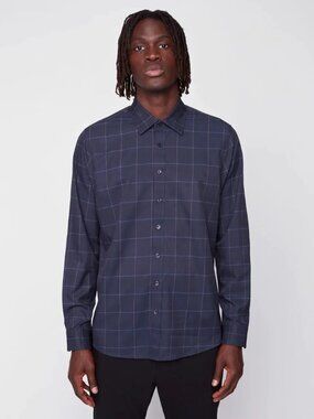 Projek Raw Navy Plaid Long Sleeve Stretch Shirt/22509